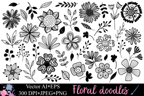 Floral Doodles Botanical Clipart for Creative Projects