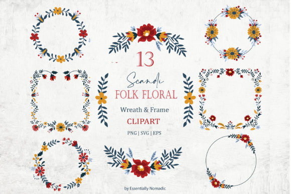 Scandinavian Floral Wreath Frame Clipart: Integrating Folk Art Assets into Creative Workflows